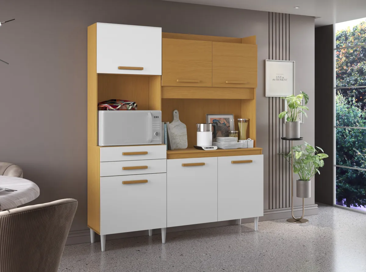 Kit Cozinha Selena 6P2G Cinamomo.Branco Tx Aramoveis — Cinamomo/Branco Tx