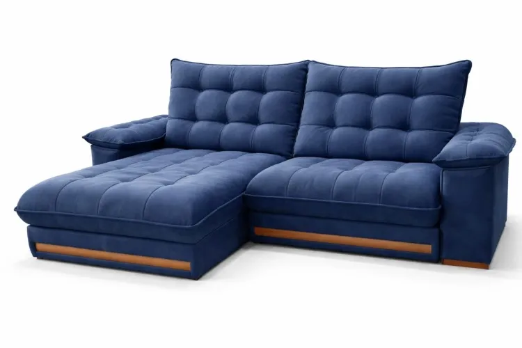 Estofado Retratil Reclinavel Barcelona 250 2x100 mais Braco 25cm Linho Bege 01 Idealle — Estofado Barcelona 250 - Veludo Azul 24