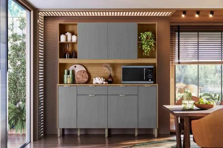Kit Cozinha Botanika 6P2G Freijo.Caramelo Kits Parana — Freijó/Gris