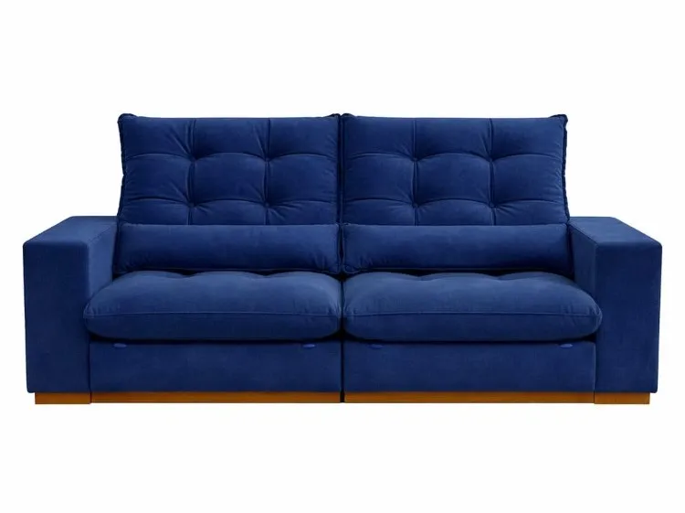 Estofado Retratil Reclinavel Toronto 250 2x100 mais 25cm Brc com Pillow 25cm Veludo Suede Azul Bia Estofados — Estofado Toronto 250 - Veludo Suede Azul