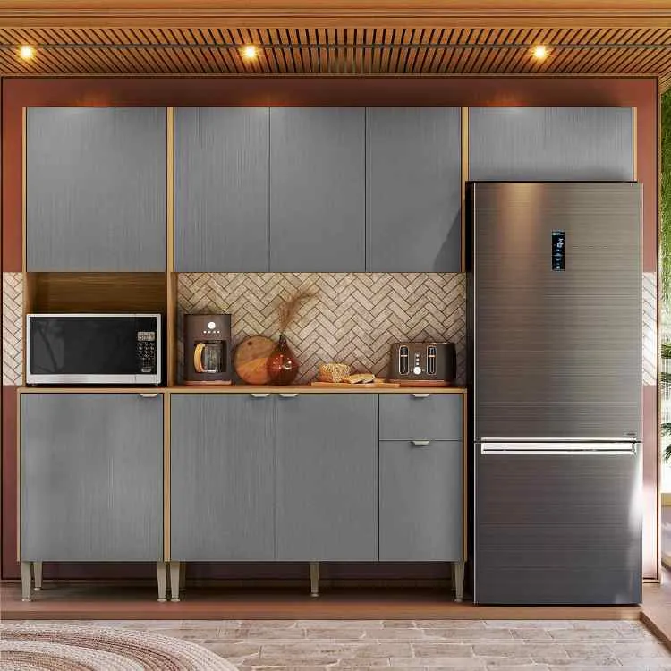 Cozinha Soul com Balcao 1200 9P1G Freijo.Caramelo Kits Parana — Freijó/Gris