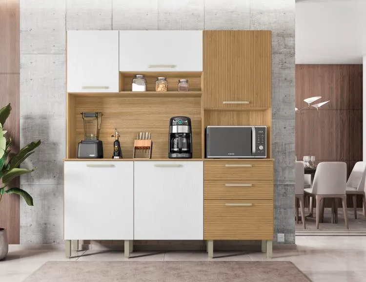 Kit Cozinha Ferrara Plus 6P2G Freijo.Soft Kits Parana — Freijó/Supremo/Freijo Ripado 3D