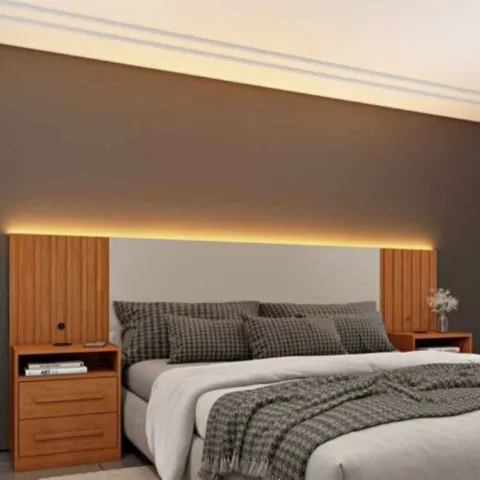 Cabeceira Box Casal/Queen Montserrat.Barcelona com LED e Entrada USB TCIL