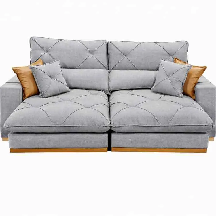 Estofado Retrátil Reclinável Geriba Plus 250 2x100 + Braço 25cm Linho Bege 01 Idealle — Estofado Capri 250 - Linho Gelo