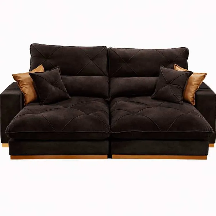 Estofado Retratil Reclinavel Geriba Plus 230 2x90 + Braço 25cm Veludo Inca Azul 24 Idealle — Estofado Geribá Plus 230 - Veludo Marrom 17