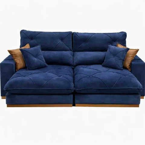 Estofado Retratil Reclinavel Geriba Plus 230 2x90 + Braço 25cm Veludo Inca Azul 24 Idealle