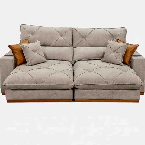 Estofado Retratil Reclinavel Geriba Plus 290 2x120 + Braco 25cm Linho Bege 01 Idealle