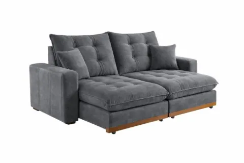Estofado Retratil Reclinavel Ruah 250 2x100 + Braco 25cm Linha Rubi Veludo Chumbo 4053 DVitrini