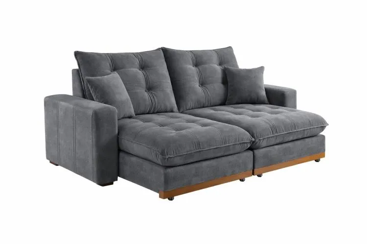 Estofado Retratil Reclinavel Ruah 250 2x100 + Braco 25cm Linha Rubi Veludo Chumbo 4053 DVitrini — Estofado Ruah 250 - Rubi Veludo Chumbo 4053