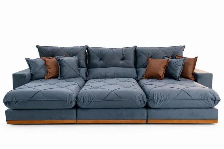 Estofado Retratil Reclinavel Geriba Plus 320 3x90 + Braco 25cm Linho Bege 01 Idealle — Estofado Geriba 320 - Veludo Grafite 10