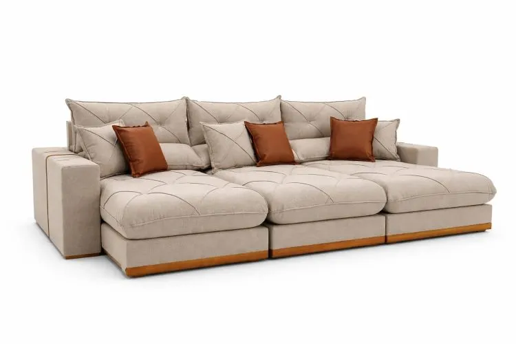 Estofado Retratil Reclinavel Geriba Plus 320 3x90 + Braco 25cm Linho Bege 01 Idealle — Estofado Geriba Plus 320 - Veludo Bege Claro