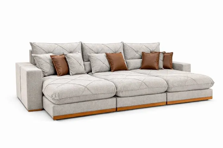 Estofado Retratil Reclinavel Geriba Plus 320 3x90 + Braco 25cm Linho Bege 01 Idealle — Estofado Geriba 320 - Linho Gelo
