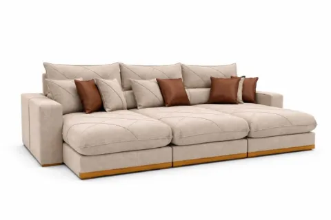 Estofado Retratil Reclinavel Geriba Plus 320 3x90 + Braco 25cm Linho Bege 01 Idealle
