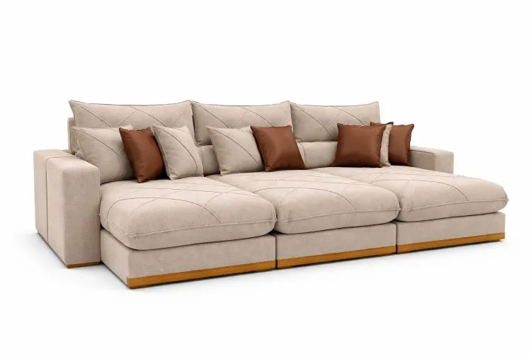 Estofado Retratil Reclinavel Geriba Plus 320 3x90 + Braco 25cm Linho Bege 01 Idealle — Estofado Geriba Plus 320 - Linho Bege