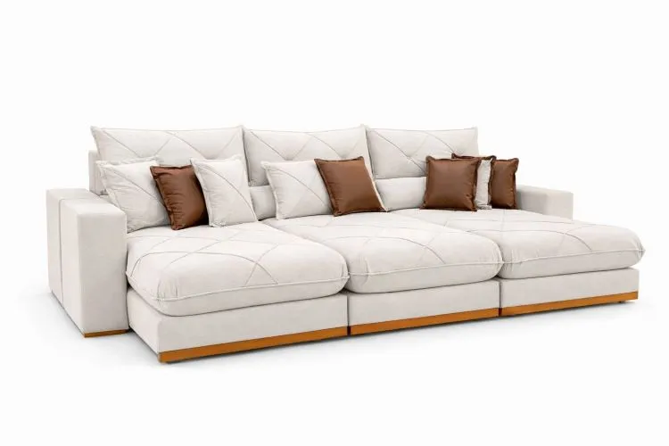 Estofado Retratil Reclinavel Geriba Plus 320 3x90 + Braco 25cm Linho Bege 01 Idealle — Estofado Geriba Plus 320 - Veludo Cru