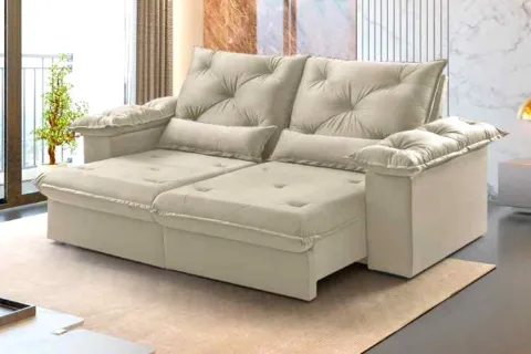 Estofado Retratil Reclinavel Atlas 200 2x80 + Braco 20cm Linho Bege 01 Idealle