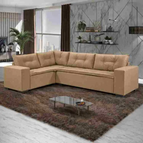 Sofá Canto M-146 5 Lugares 300x210 - Tecido Acqua Block Cor B-484 Caqui Martins Estofados