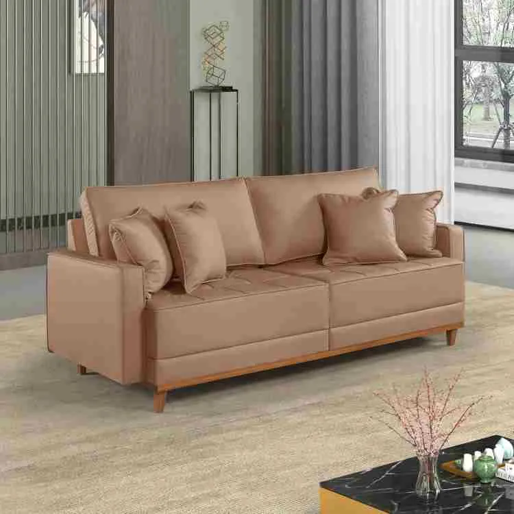 Sofa Living M-199 3 Lugares Inteiriço 200 - Tecido Courissimo Cor Caramelo AA-430 Martins Estofados — Sofá Living M-199 - Courissimo Caramelo AA430