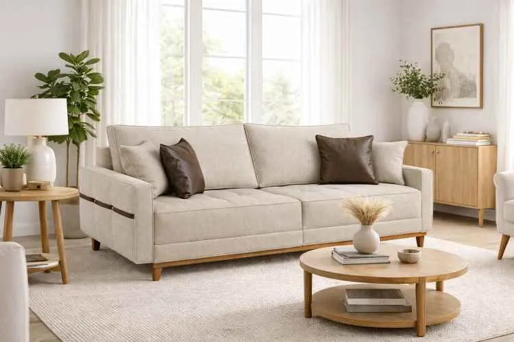Sofa Living M-203 3 Lugares 2,00m - Tecido Linho Bege B-452 Martins Estofados — Sofa Living M-203 - Linho Bege B-452