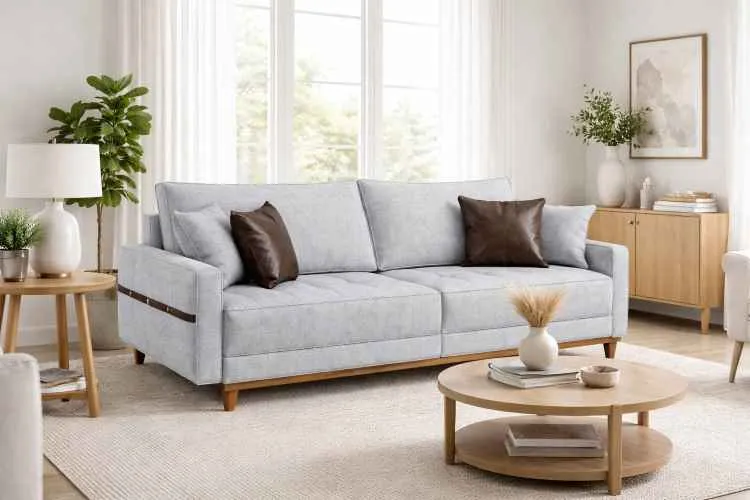 Sofa Living M-203 3 Lugares 2,00m - Tecido Linho Bege B-452 Martins Estofados — Sofá Living M-203 - Linho Cinza B-463
