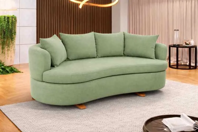 Sofa Living Organic M-204 3 Lugares 2,00m - Tecido Boucle Bege Claro B473 Martins Estofados — Sofá Living M-204 - Sarja Verde B485