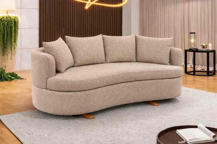 Sofa Living Organic M-204 3 Lugares 2,00m - Tecido Boucle Bege Claro B473 Martins Estofados — Sofá Living Organic M-204 - Bouclê Bege B474