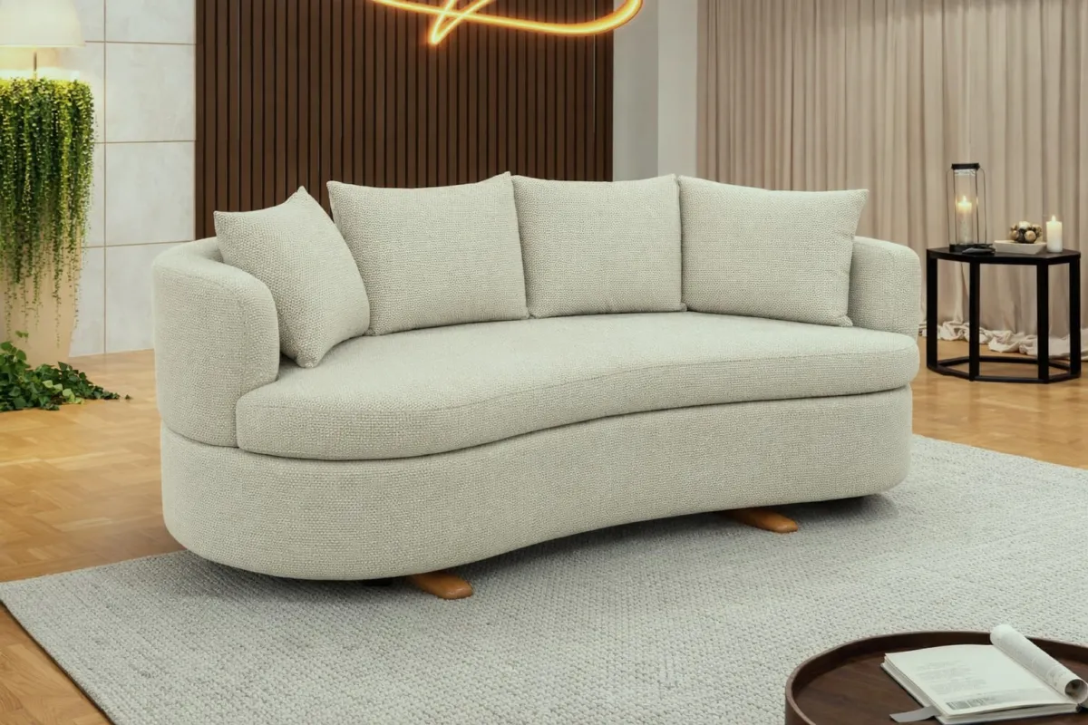 Sofa Living Organic M-204 3 Lugares 2,00m - Tecido Boucle Bege Claro B473 Martins Estofados — Sofa Living M204 - Bouclê Cinza B475