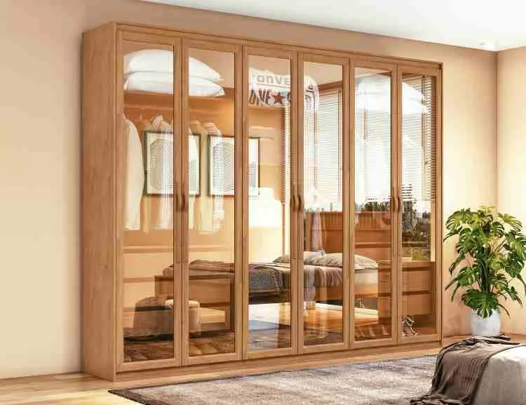 Roupeiro Suavita Glass 6P Vidro Reflecta com LED Lopas Moveis — Amendoa Clean
