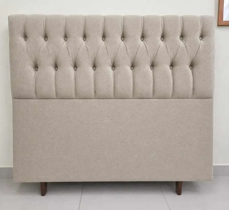 Cabeceira Casal Venus 140 Modelo 014 Courino Bege SR Movelaria — Cabeceira Casal Venus - Veludo Bege Claro