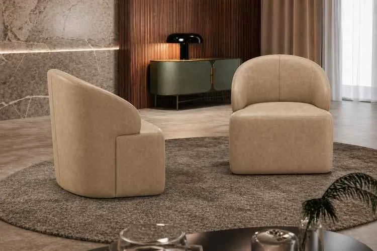 Poltrona Decorativa Victoria Ref 02 Veludo Camurça Bege 2608-A Luxury Estofados — Veludo Camurça Bege - 2608-A