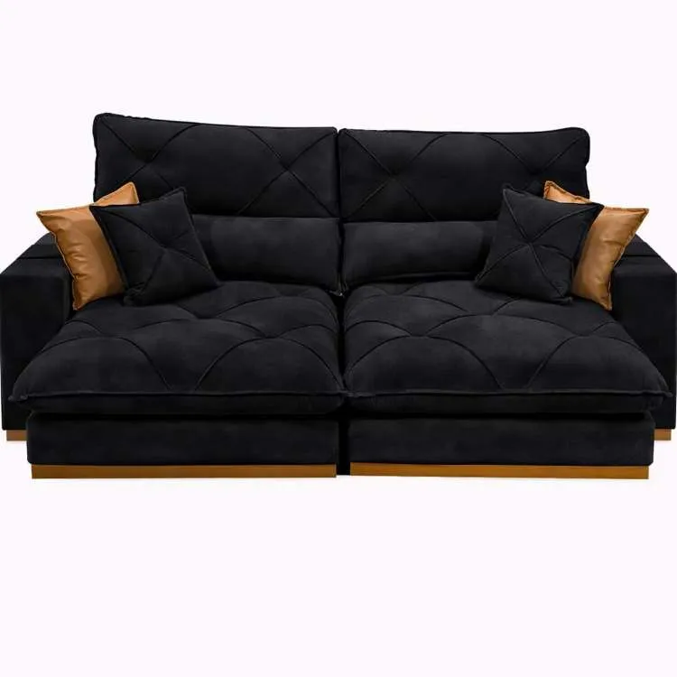 Estofado Retratil Reclinavel Geriba Plus 230 2x90 + Braço 25cm Veludo Inca Azul 24 Idealle — Estofado Geriba Plus 230 - Veludo Preto 13