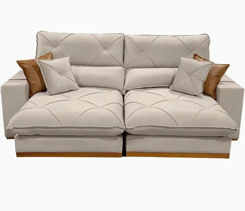 Estofado Retratil Reclinavel Geriba Plus 290 2x120 + Braço 25cm Veludo Inca Cru 01 Idealle — Estofado Geriba Plus 290 - Veludo Cru 01
