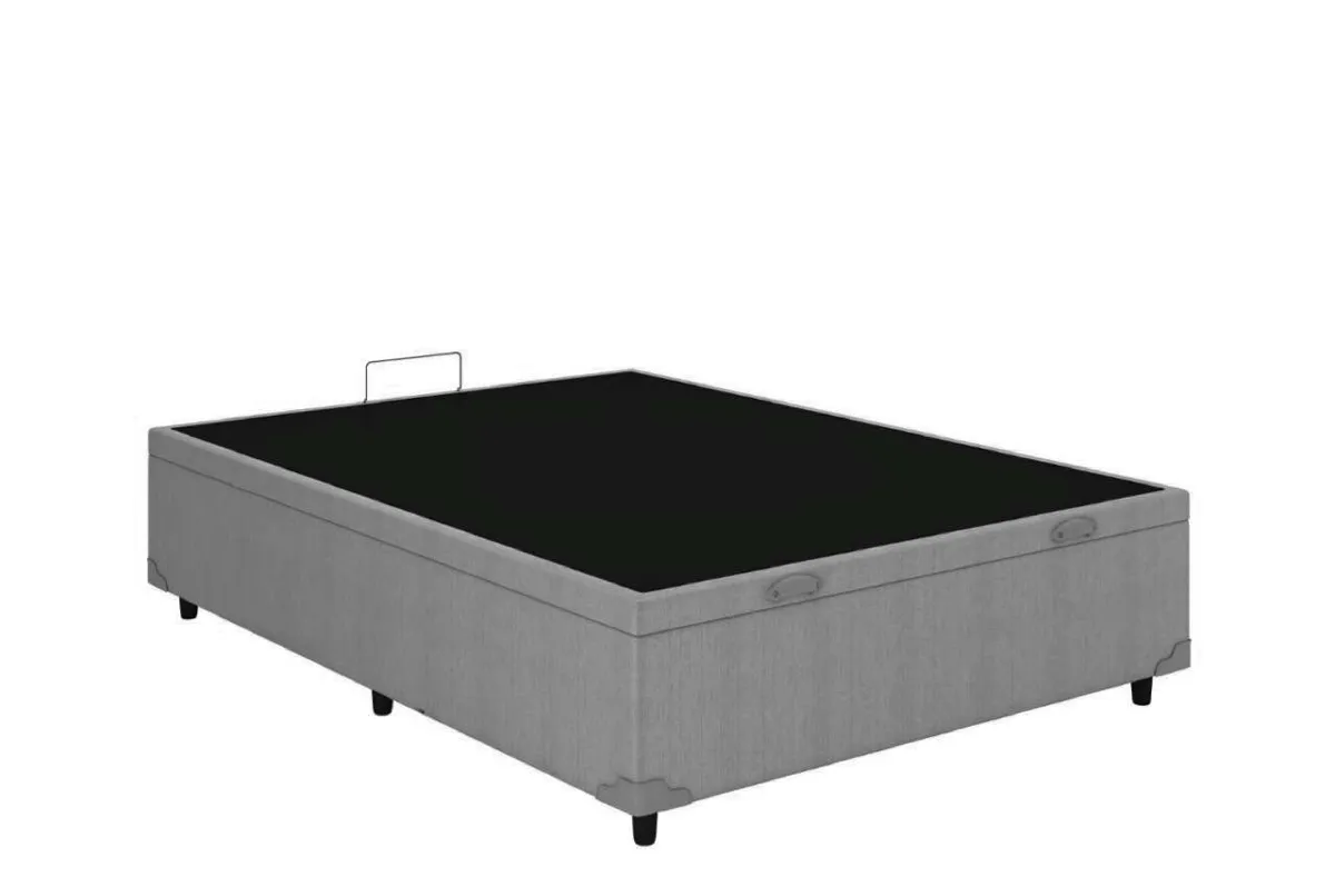 Bau Casal Prime Confort 138x188x44 Blindagem Extra Forte Corino Bege Issacar Prime — Bau Casal 138 - Linhão Cinza