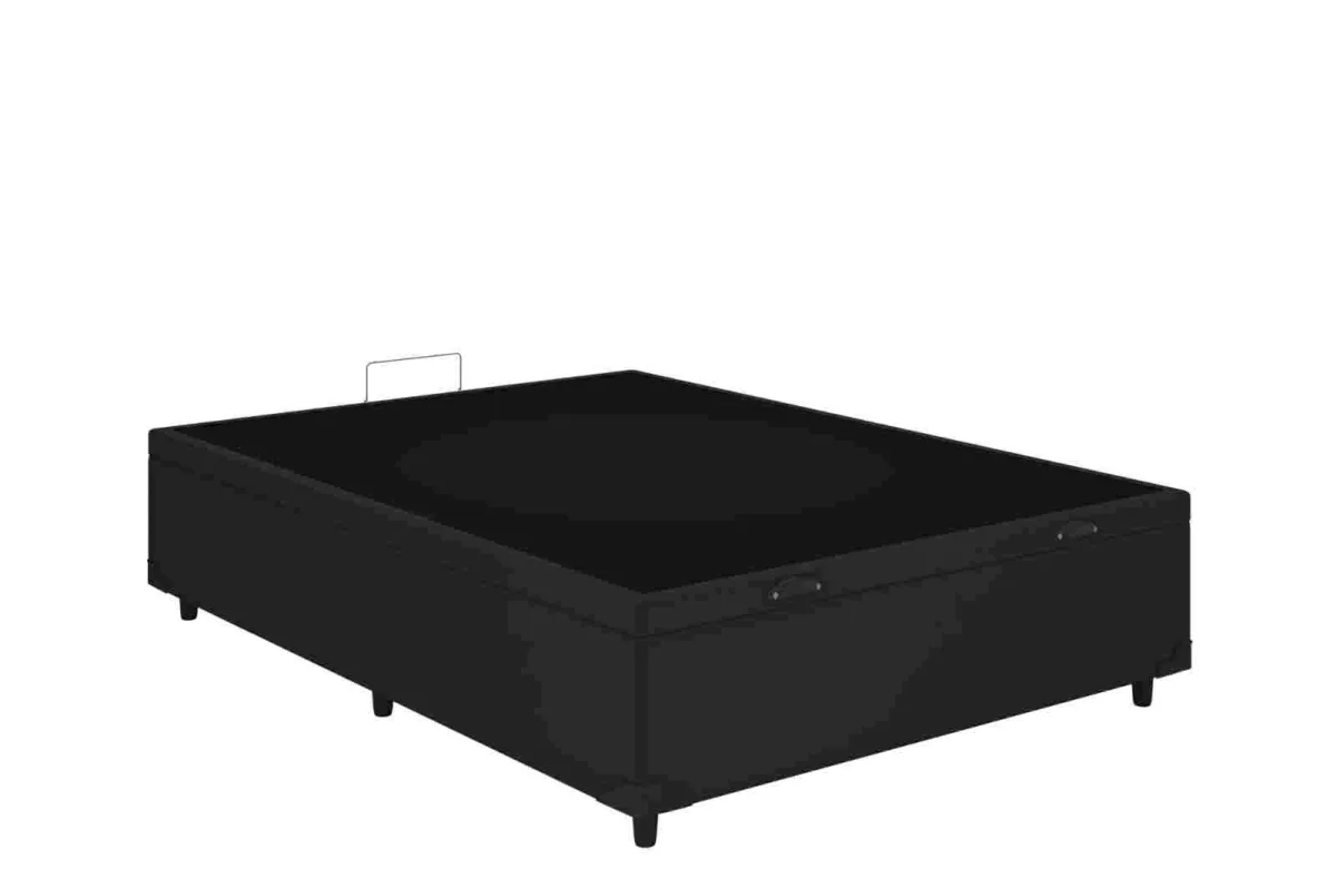 Bau Casal Prime Confort 138x188x44 Blindagem Extra Forte Corino Bege Issacar Prime — Baú Casal 138 - Veludo Suede Preto