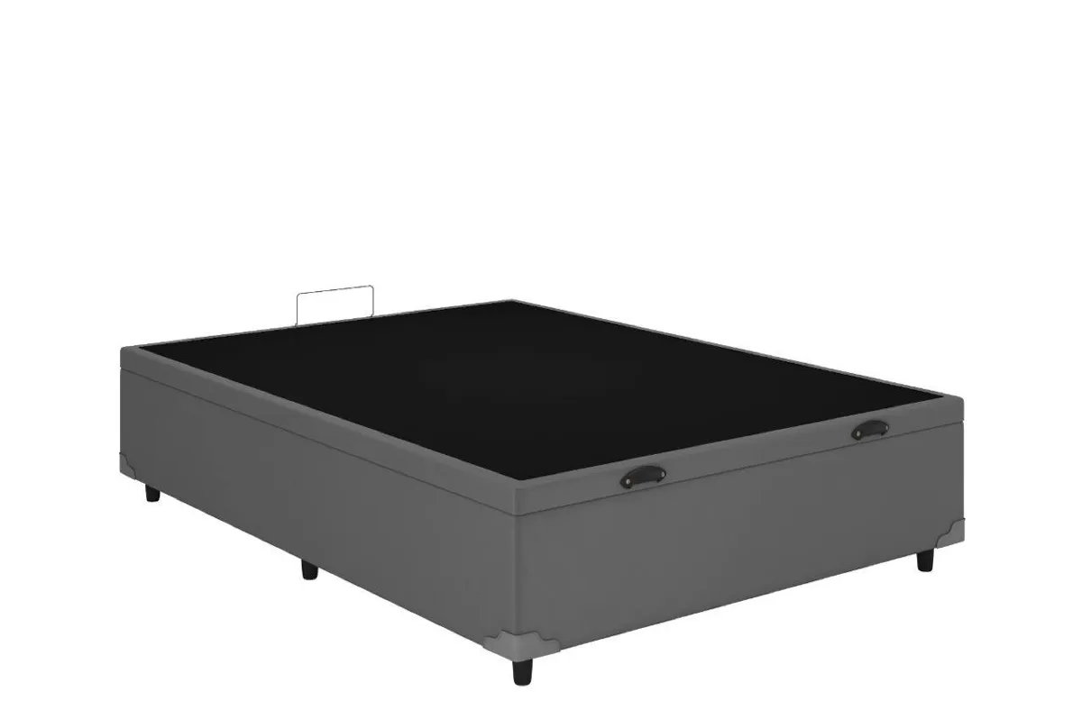 Bau Casal Prime Confort 138x188x44 Blindagem Extra Forte Corino Bege Issacar Prime — Bau Casal - Corino Cinza