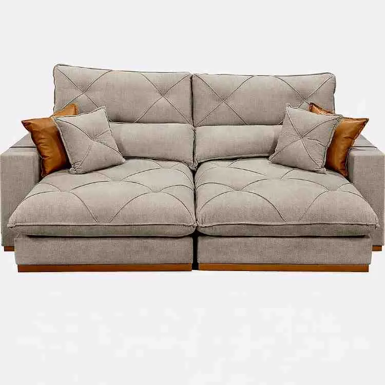 Estofado Retratil Reclinavel Geriba Plus 210 2x80 + Braco 25cm Linho Bege 01 Idealle — Estofado Geribá Plus 210 - Linho Bege 01