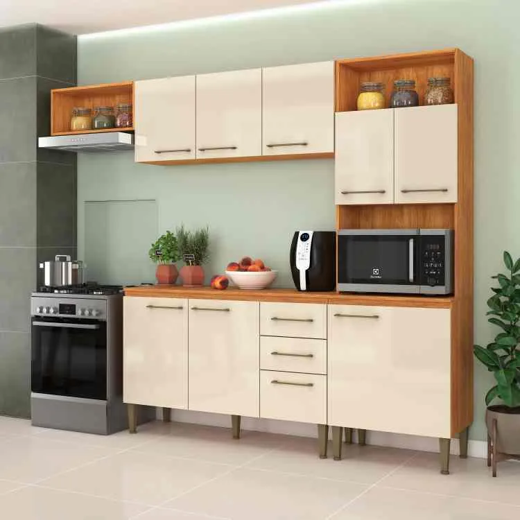 CL16.Cozinha Compacta Completa Malu 9P2G com Balcao Fellicci — Cinamomo/Off White