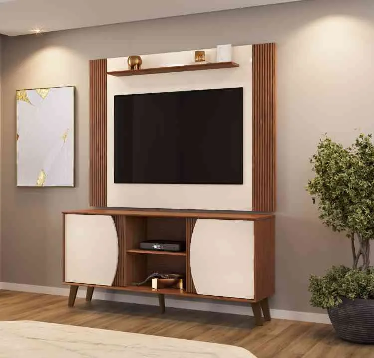 Conjunto de Rack com Painel Domo 136 DJ Moveis — Freijó/Off White