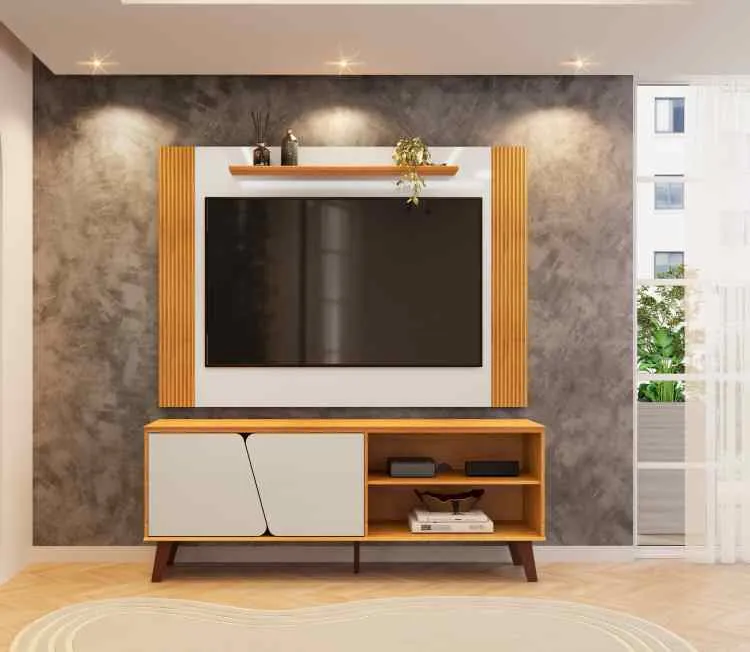 Conjunto de Rack e Painel Mark 150 DJ Moveis — Cedro/Bali