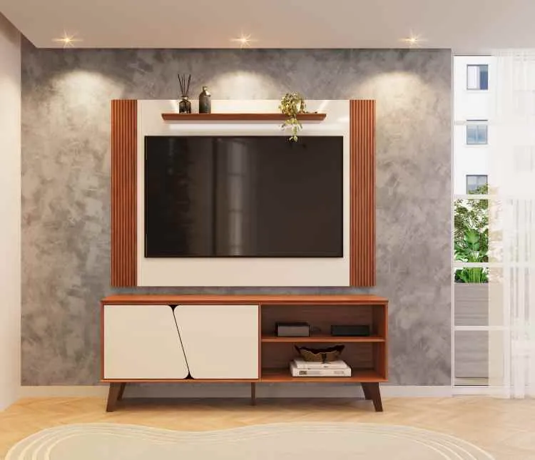 Conjunto de Rack e Painel Mark 150 DJ Moveis — Freijó/Off White