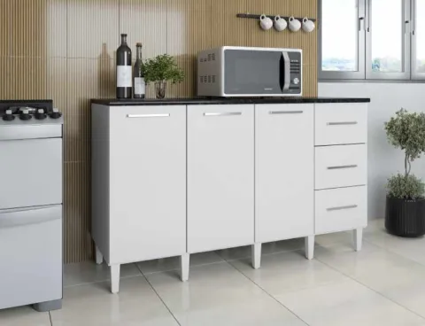 Balcao Clara Pop 160 Plus 3P3G sem Tampo Branco Moveis Parana