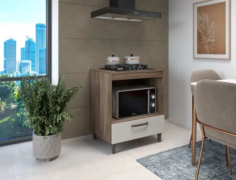 Balcao CookTop Jade 4 Bocas 1N1G Moveis Parana — Naturale/Off White