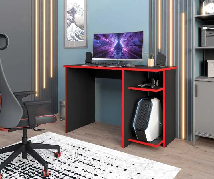 Mesa Gamer PR Plus Moveis Parana — Preto/Vermelho