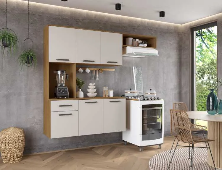 Cozinha Suspensa Gisele Pop Plus 5P2G2N Moveis Parana — Freijó/Off White