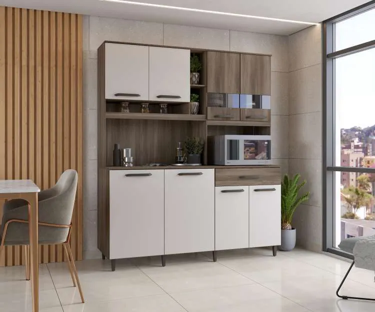 Kit Cozinha Veneza Pop Plus 9P1G3N 3V Moveis Parana — Naturale/Off White