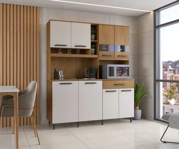 Kit Cozinha Veneza Pop Plus 9P1G3N 3V Moveis Parana — Freijó/Off White