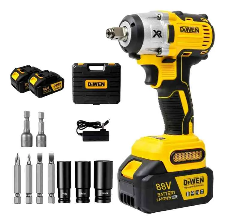Parafusadeira e Chave de Impacto sem Fio DW115 DeWen — Preto/Amarelo