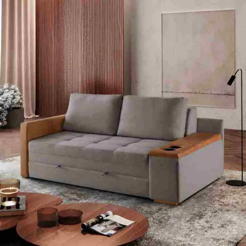Sofa Cama Anis Luxo Ref 044 Linho Saturno Cinza 2501-B Luxury
