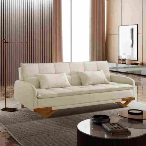 Sofa Cama Cannes Luxo Ref 46 Linho Saturno Bege Claro 306B Luxury