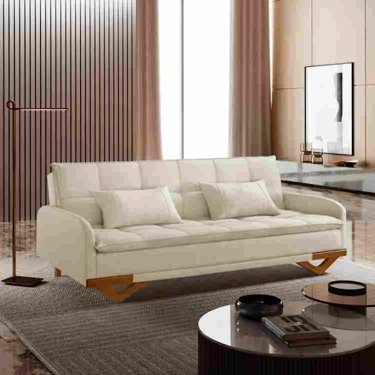 Sofa Cama Cannes Luxo Ref 46 Linho Saturno Bege Claro 306B Luxury — Sofá Cama Cannes - Linho Saturno Bege 306-B
